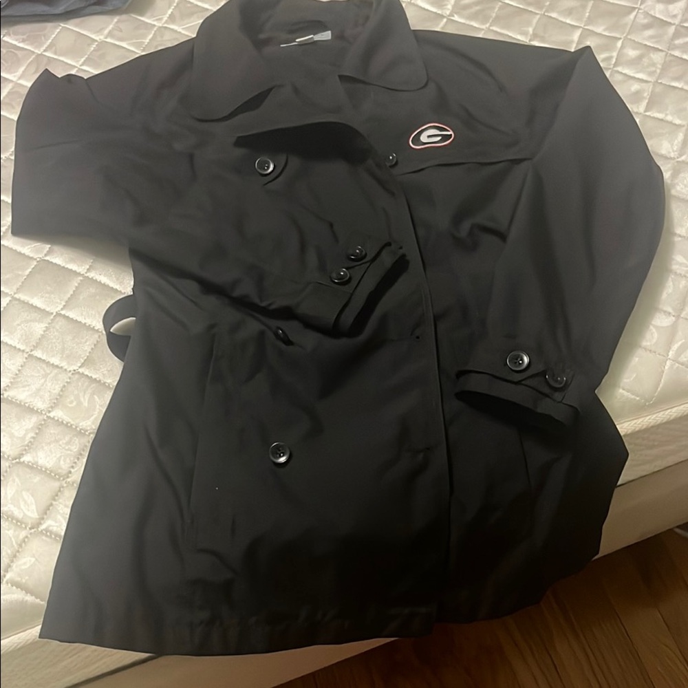Cutter & Buck Black Trench Coat Durable Collared Design Georgia Emblem